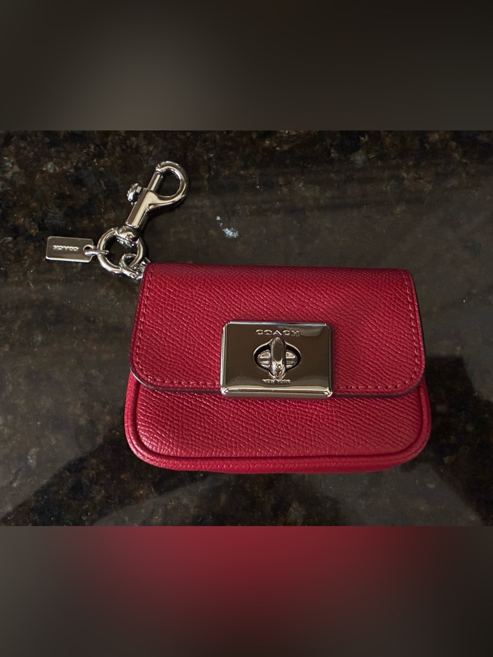 Coach Red Leather Turnlock change purse